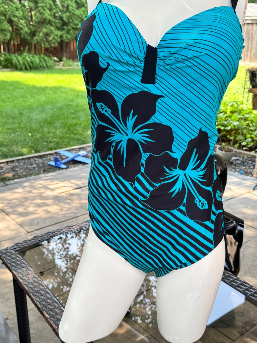 Turquoise & Black Floral One-Piece Swimsuit